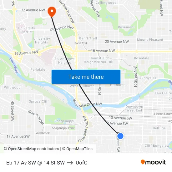 Eb 17 Av SW @ 14 St SW to UofC map