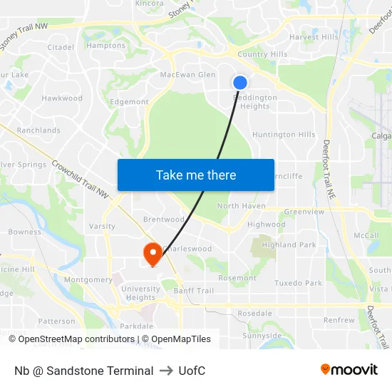 Nb @ Sandstone Terminal to UofC map