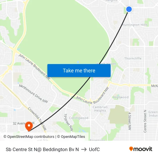 Sb Centre St N@ Beddington Bv N to UofC map