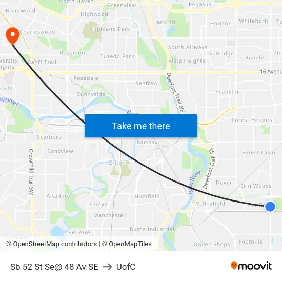 Sb 52 St Se@ 48 Av SE to UofC map