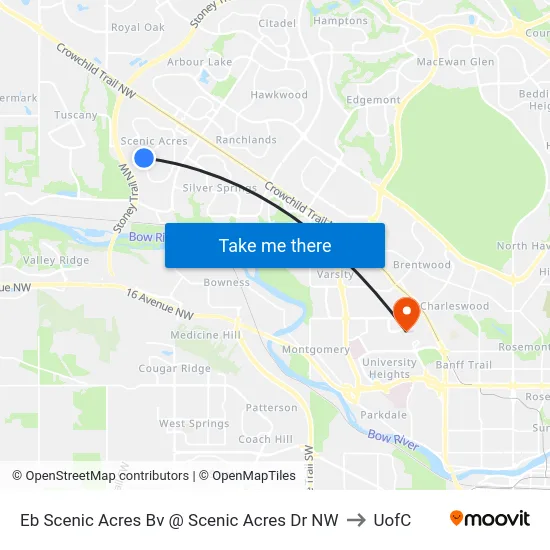 Eb Scenic Acres Bv @ Scenic Acres Dr NW to UofC map