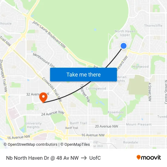 Nb North Haven Dr @ 48 Av NW to UofC map