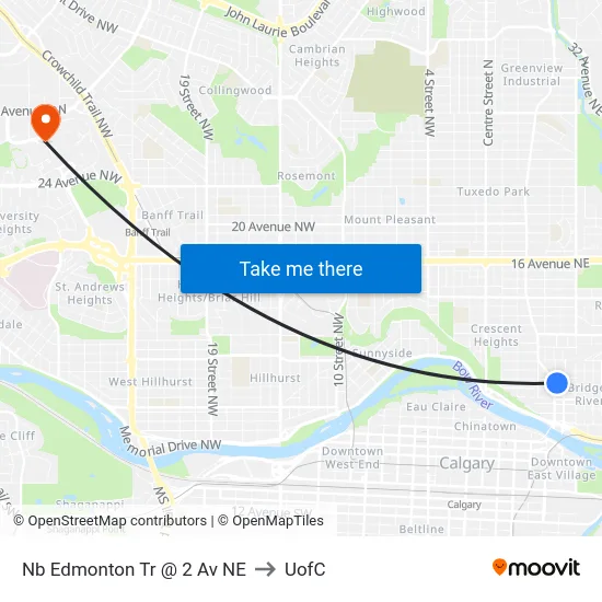 Nb Edmonton Tr @ 2 Av NE to UofC map