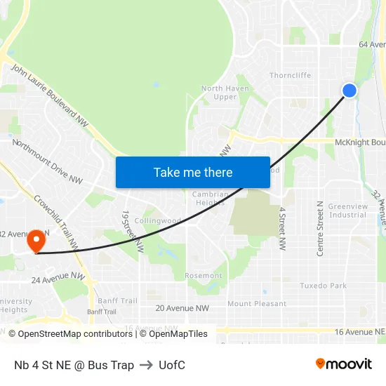 Nb 4 St NE @ Bus Trap to UofC map