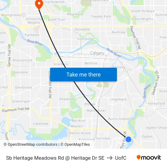 Sb Heritage Meadows Rd @ Heritage Dr SE to UofC map
