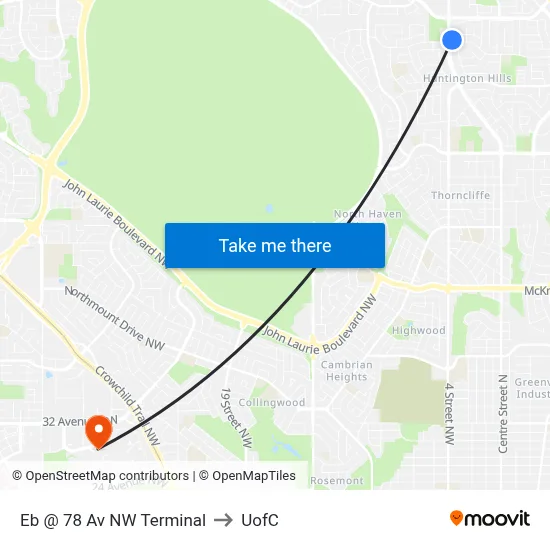 Eb @ 78 Av NW Terminal to UofC map