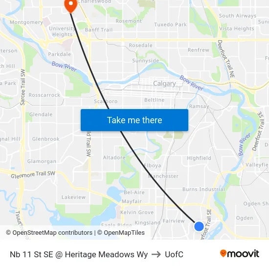 Nb 11 St SE @ Heritage Meadows Wy to UofC map