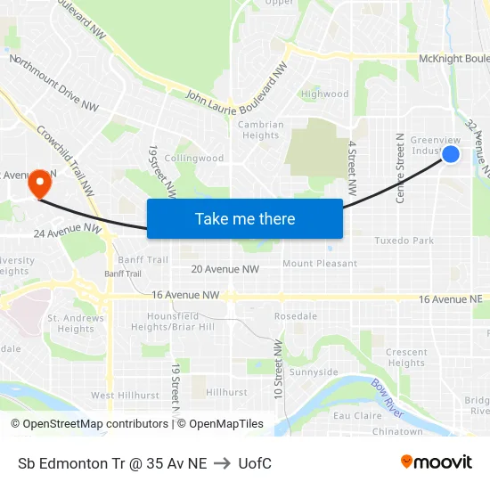 Sb Edmonton Tr @ 35 Av NE to UofC map