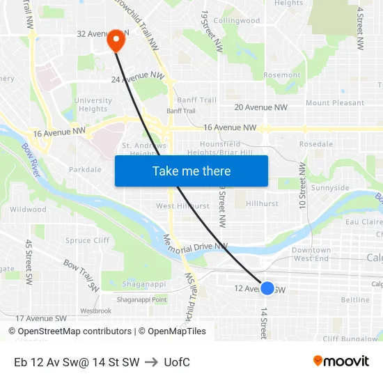 Eb 12 Av Sw@ 14 St SW to UofC map