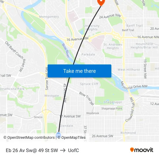 Eb 26 Av Sw@ 49 St SW to UofC map