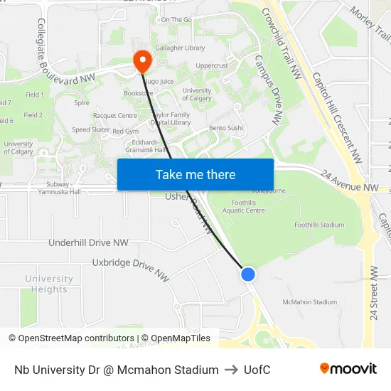 Nb University Dr @ Mcmahon Stadium to UofC map