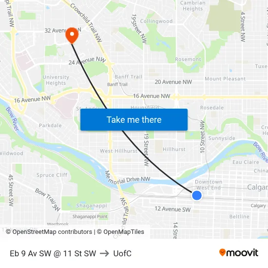 Eb 9 Av SW @ 11 St SW to UofC map