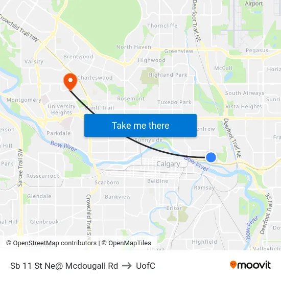 Sb 11 St Ne@ Mcdougall Rd to UofC map
