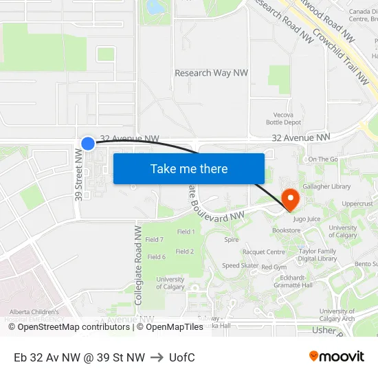 Eb 32 Av NW @ 39 St NW to UofC map