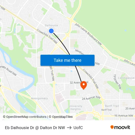 Eb Dalhousie Dr @ Dalton Dr NW to UofC map