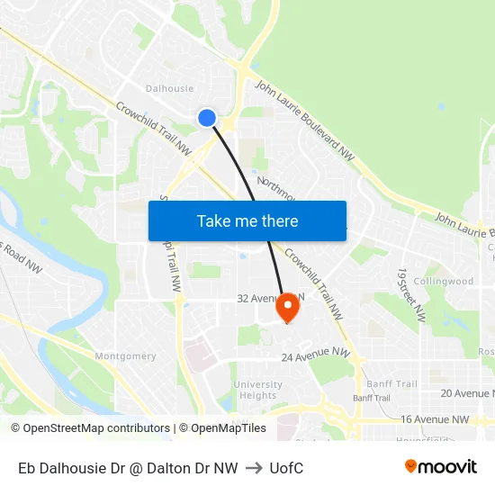 Eb Dalhousie Dr @ Dalton Dr NW to UofC map