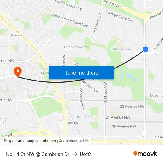Nb 14 St NW @ Cambrian Dr to UofC map