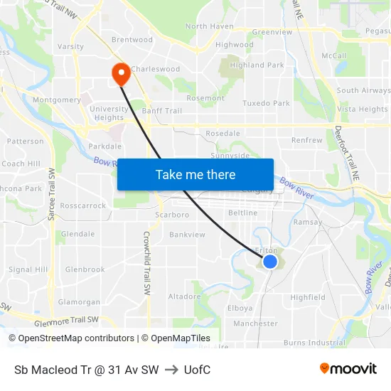 Sb Macleod Tr @ 31 Av SW to UofC map