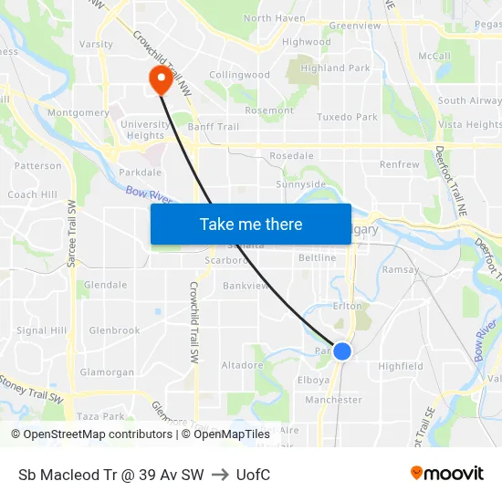Sb Macleod Tr @ 39 Av SW to UofC map