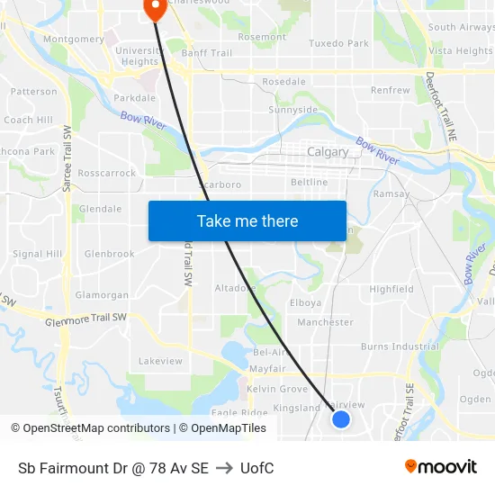 Sb Fairmount Dr @ 78 Av SE to UofC map