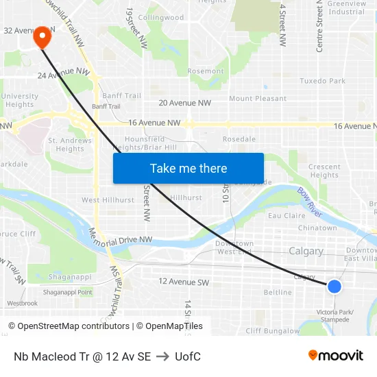 Nb Macleod Tr @ 12 Av SE to UofC map