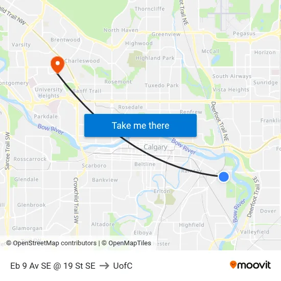 Eb 9 Av SE @ 19 St SE to UofC map