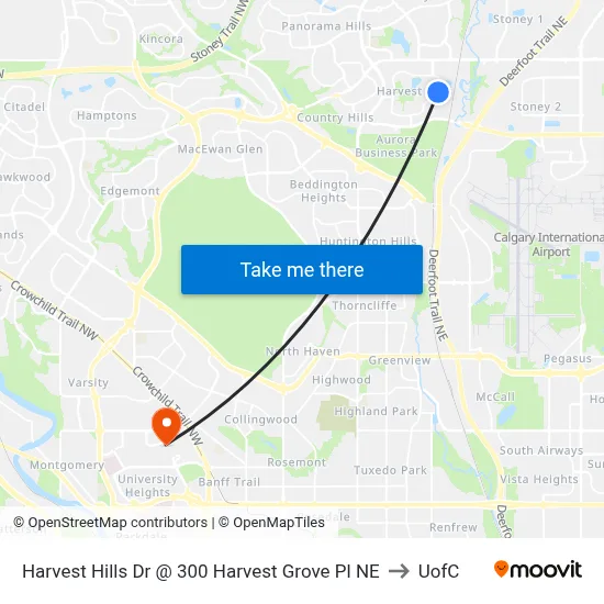 Harvest Hills Dr @ 300 Harvest Grove Pl NE to UofC map