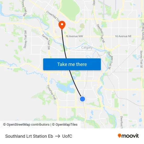 Southland Lrt Station Eb to UofC map