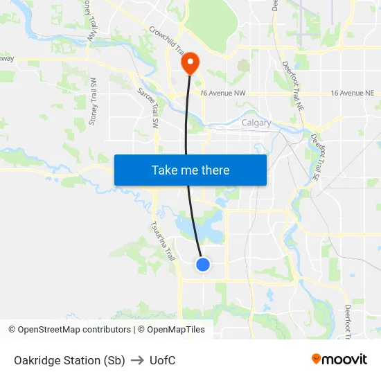 Oakridge Station (Sb) to UofC map