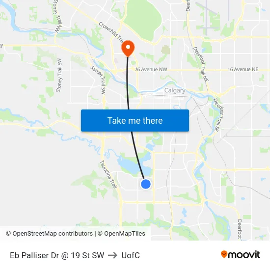 Eb Palliser Dr @ 19 St SW to UofC map