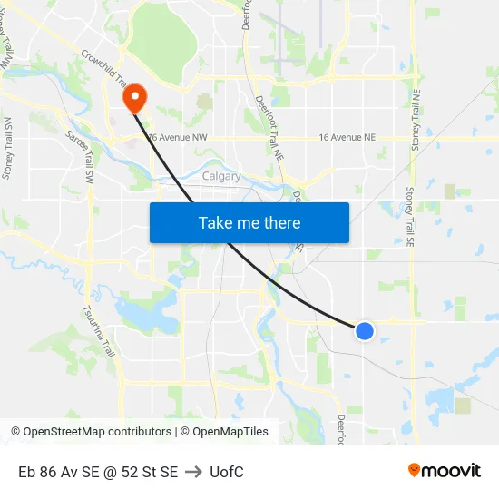 Eb 86 Av SE @ 52 St SE to UofC map