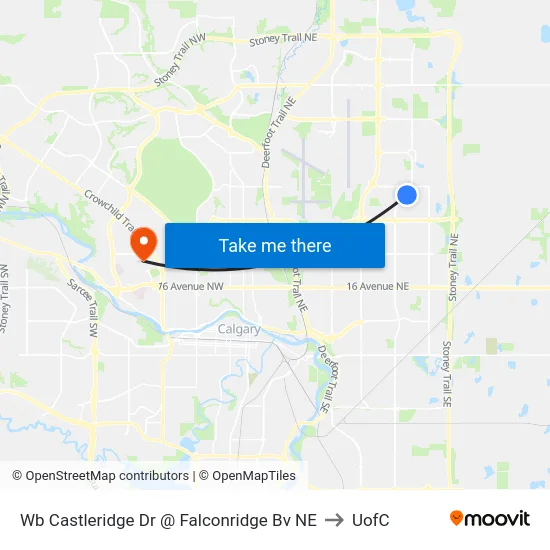Wb Castleridge Dr @ Falconridge Bv NE to UofC map