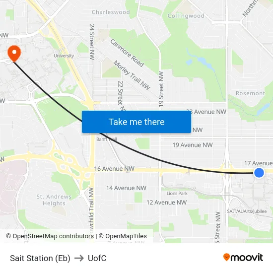 Sait Station (Eb) to UofC map