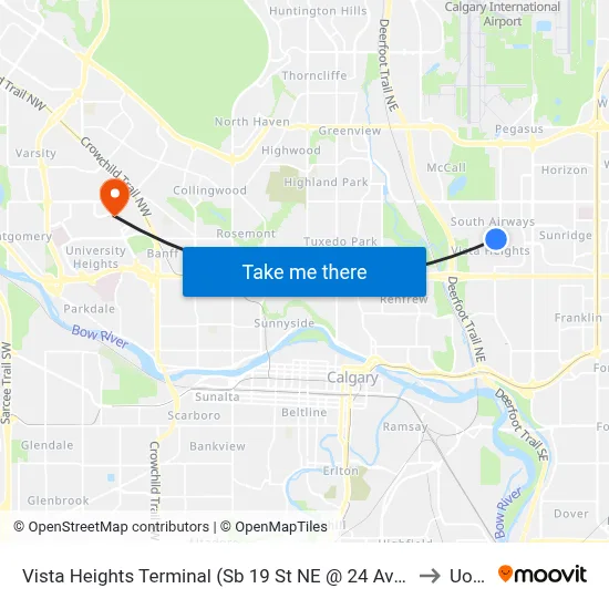 Vista Heights Terminal (Sb 19 St NE @ 24 Av Ne) to UofC map