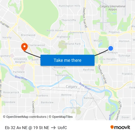Eb 32 Av NE @ 19 St NE to UofC map