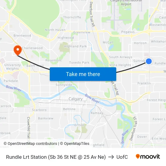 Rundle Lrt Station (Sb 36 St NE @ 25 Av Ne) to UofC map