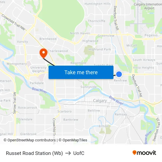 Russet Road Station (Wb) to UofC map