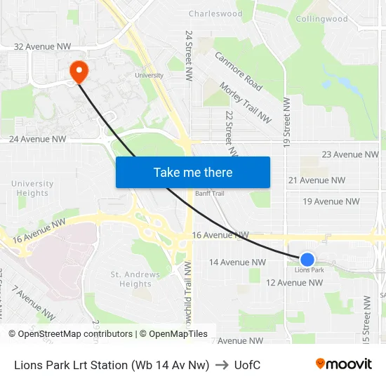 Lions Park Lrt Station (Wb 14 Av Nw) to UofC map