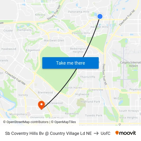 Sb Coventry Hills Bv @ Country Village Ld NE to UofC map