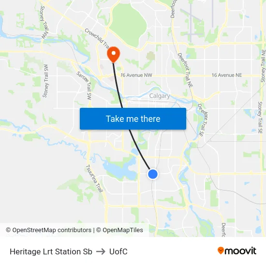 Heritage Lrt Station Sb to UofC map