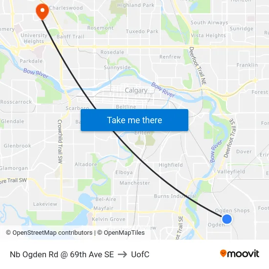 Nb Ogden Rd @ 69th Ave SE to UofC map