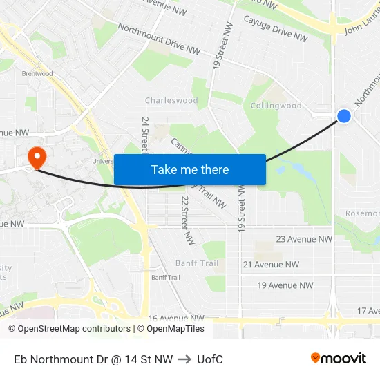 Eb Northmount Dr @ 14 St NW to UofC map