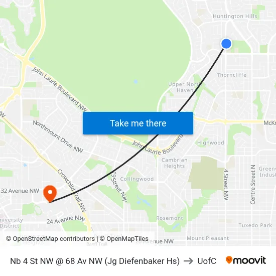 Nb 4 St NW @ 68 Av NW (Jg Diefenbaker Hs) to UofC map