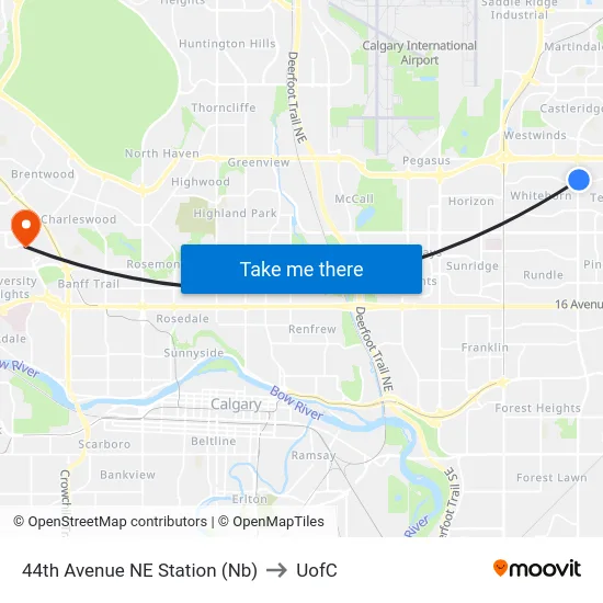 44th Avenue NE Station (Nb) to UofC map