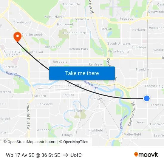 Wb 17 Av SE @ 36 St SE to UofC map