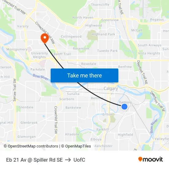 Eb 21 Av @ Spiller Rd SE to UofC map