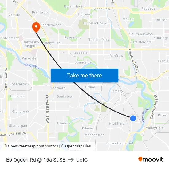 Eb Ogden Rd @ 15a St SE to UofC map