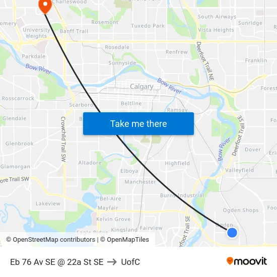 Eb 76 Av SE @ 22a St SE to UofC map