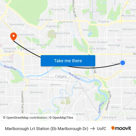 Marlborough Lrt Station (Eb Marlborough Dr) to UofC map