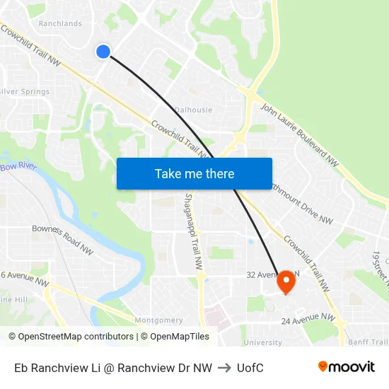 Eb Ranchview Li @ Ranchview Dr NW to UofC map
